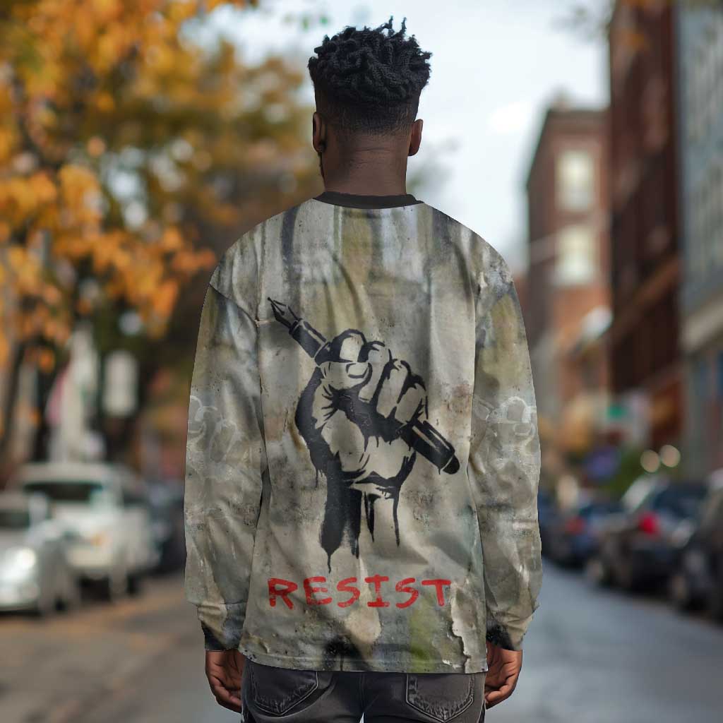 Ngugi wa Thiong O Long Sleeve Shirt Graffiti Resist Statement Ink Pen Revolution Fist Literary Activism - African Pride