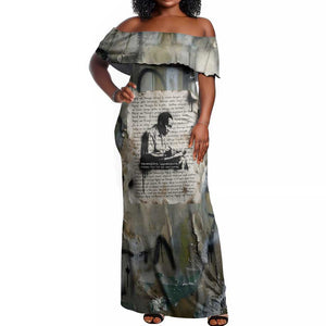 Ngugi wa Thiong O Off Shoulder Maxi Dress Graffiti Resist Statement Ink Pen Revolution Fist Literary Activism - African Pride