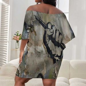 Ngugi wa Thiong O Off Shoulder Short Dress Graffiti Resist Statement Ink Pen Revolution Fist Literary Activism - African Pride