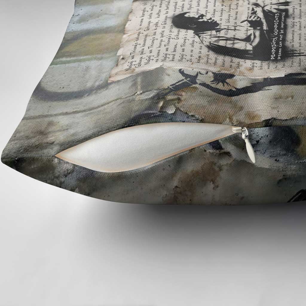 Ngugi wa Thiong O Pillow Cover Graffiti Resist Statement Ink Pen Revolution Fist Literary Activism - African Pride