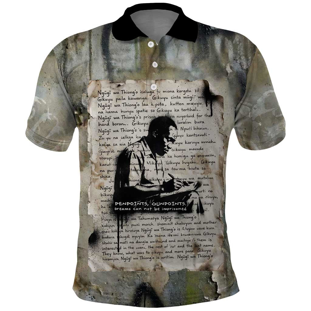 Ngugi wa Thiong O Polo Shirt Graffiti Resist Statement Ink Pen Revolution Fist Literary Activism - African Pride