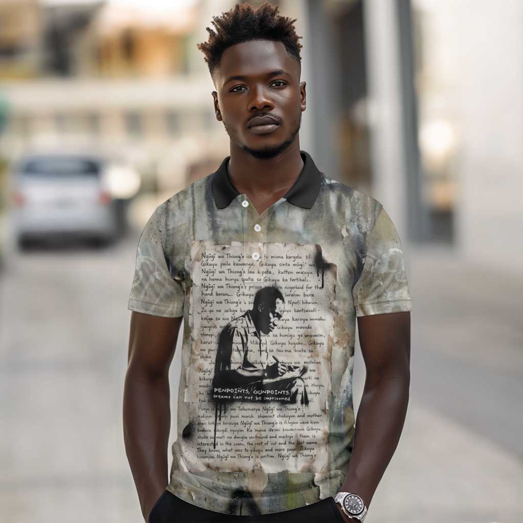 Ngugi wa Thiong O Polo Shirt Graffiti Resist Statement Ink Pen Revolution Fist Literary Activism - African Pride