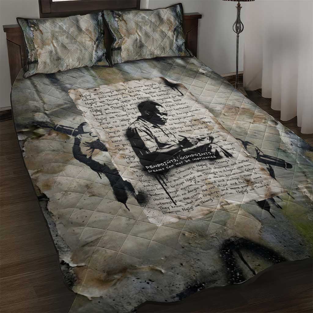 Ngugi wa Thiong O Quilt Bed Set Graffiti Resist Statement Ink Pen Revolution Fist Literary Activism - African Pride