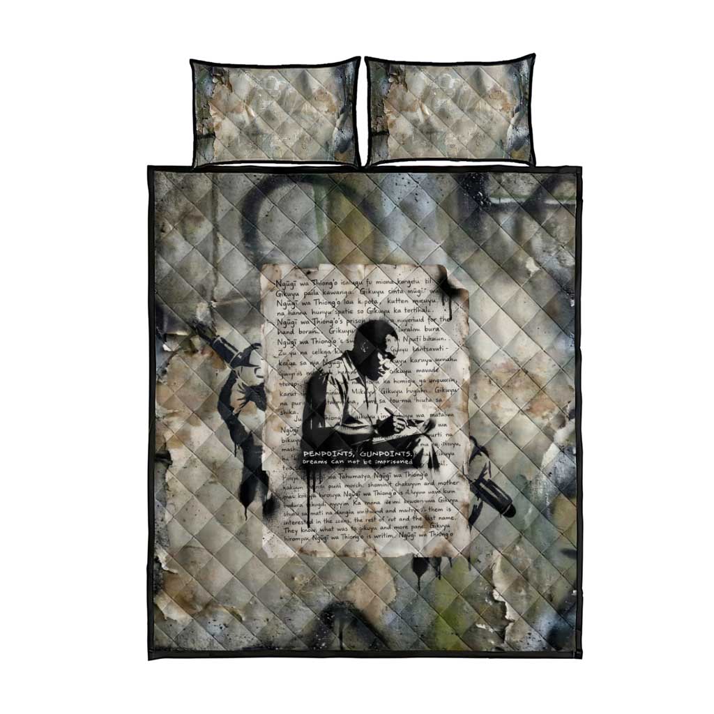 Ngugi wa Thiong O Quilt Bed Set Graffiti Resist Statement Ink Pen Revolution Fist Literary Activism - African Pride