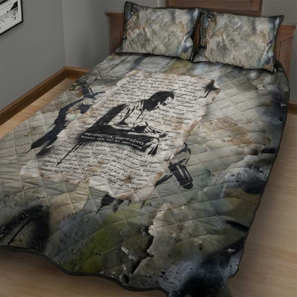 Ngugi wa Thiong O Quilt Bed Set Graffiti Resist Statement Ink Pen Revolution Fist Literary Activism - African Pride
