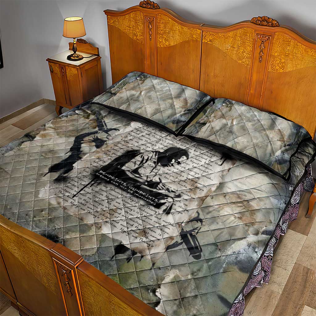Ngugi wa Thiong O Quilt Bed Set Graffiti Resist Statement Ink Pen Revolution Fist Literary Activism - African Pride