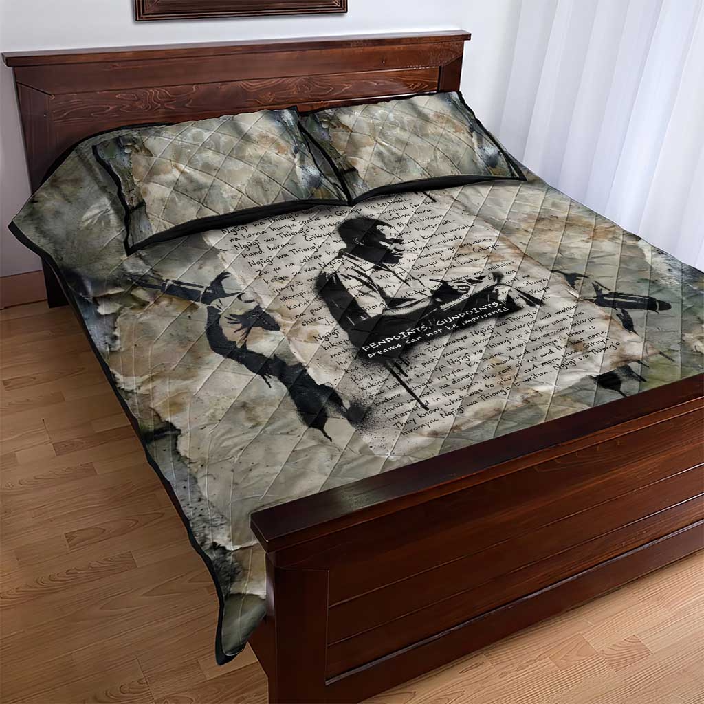 Ngugi wa Thiong O Quilt Bed Set Graffiti Resist Statement Ink Pen Revolution Fist Literary Activism - African Pride