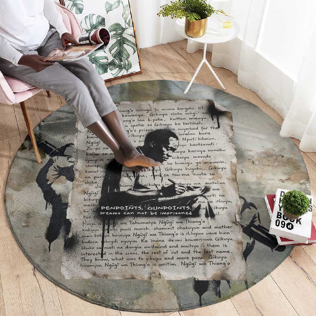 Ngugi wa Thiong O Round Carpet Graffiti Resist Statement Ink Pen Revolution Fist Literary Activism - African Pride