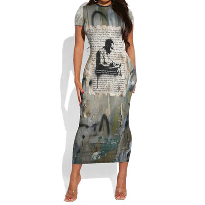 Ngugi wa Thiong O Short Sleeve Bodycon Dress Graffiti Resist Statement Ink Pen Revolution Fist Literary Activism - African Pride