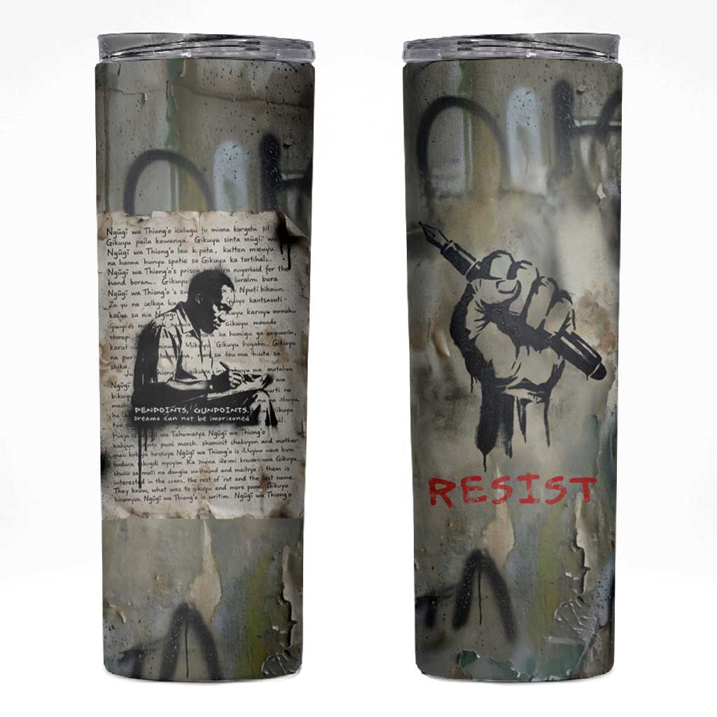 Ngugi wa Thiong O Skinny Tumbler Graffiti Resist Statement Ink Pen Revolution Fist Literary Activism - African Pride