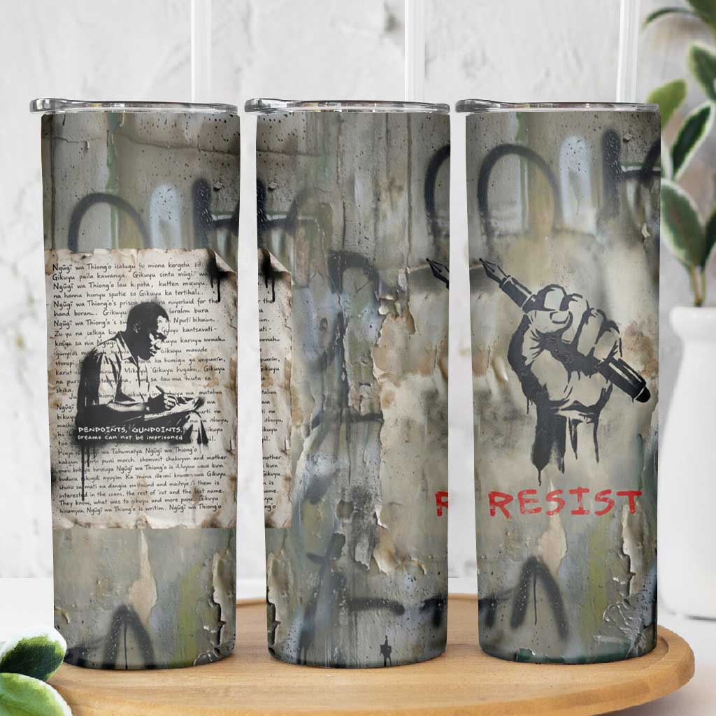 Ngugi wa Thiong O Skinny Tumbler Graffiti Resist Statement Ink Pen Revolution Fist Literary Activism - African Pride