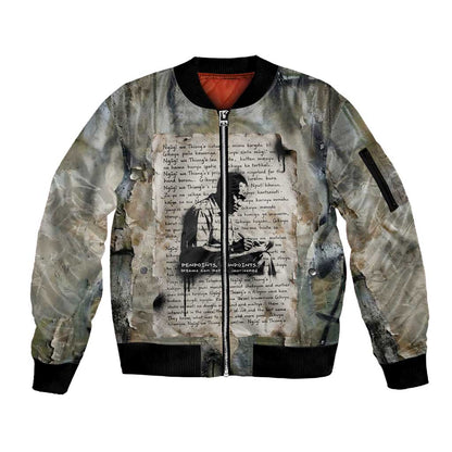 Ngugi wa Thiong O Sleeve Zip Bomber Jacket Graffiti Resist Statement Ink Pen Revolution Fist Literary Activism - African Pride