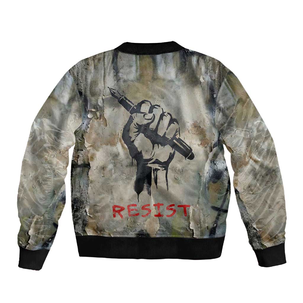 Ngugi wa Thiong O Sleeve Zip Bomber Jacket Graffiti Resist Statement Ink Pen Revolution Fist Literary Activism - African Pride