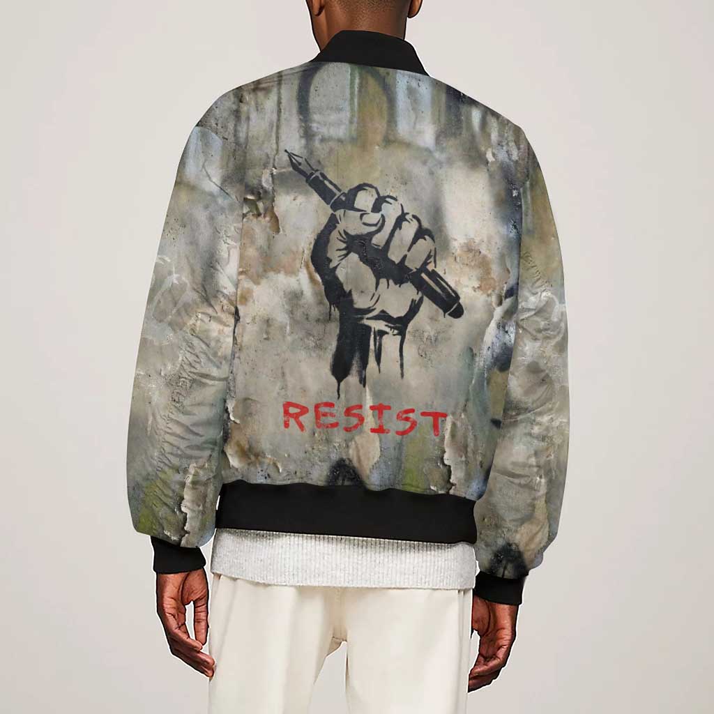 Ngugi wa Thiong O Sleeve Zip Bomber Jacket Graffiti Resist Statement Ink Pen Revolution Fist Literary Activism - African Pride