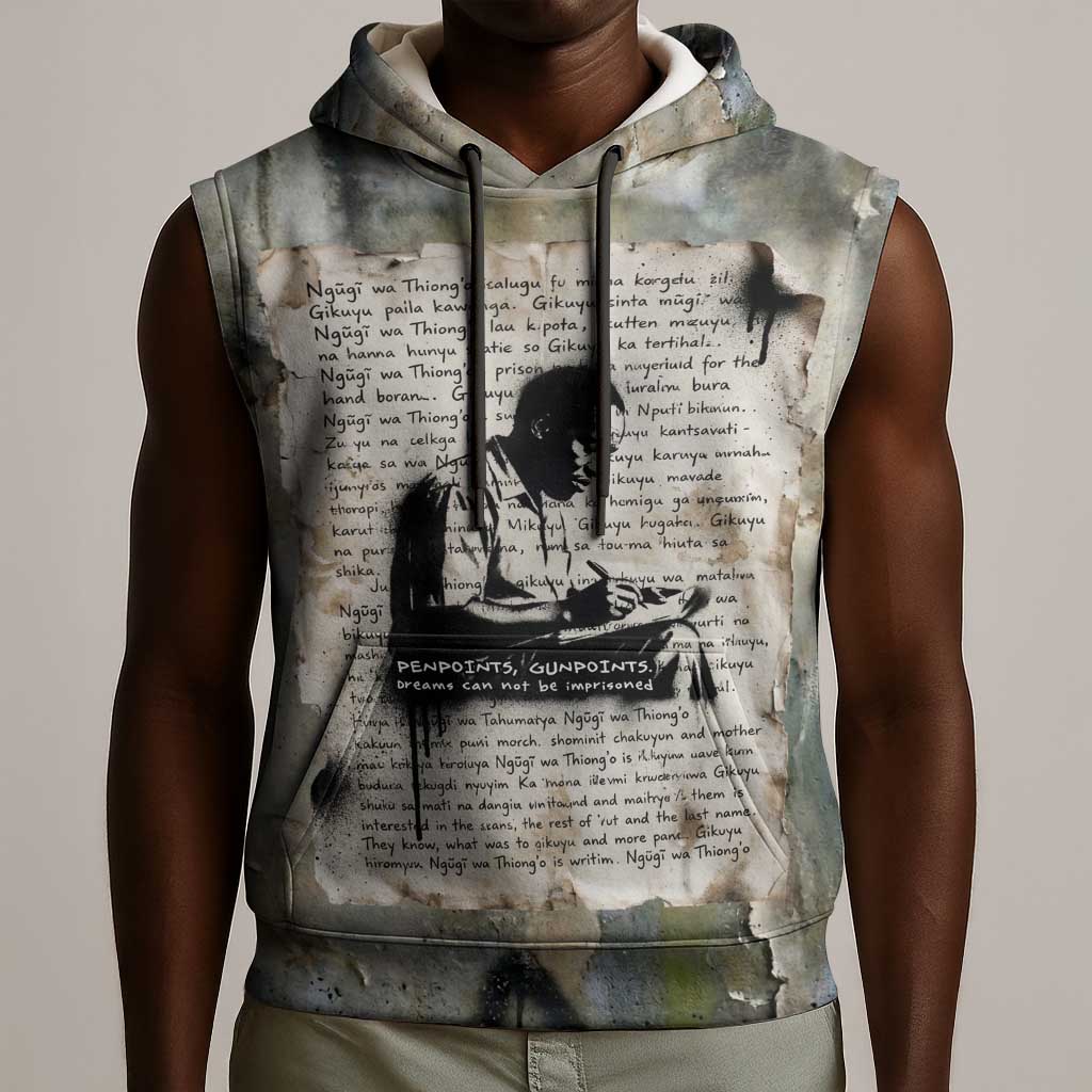 Ngugi wa Thiong O Sleeveless Hoodie Graffiti Resist Statement Ink Pen Revolution Fist Literary Activism - African Pride
