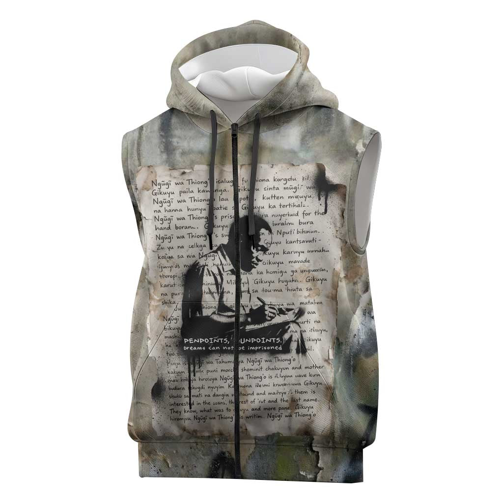 Ngugi wa Thiong O Sleeveless Zip Hoodie Graffiti Resist Statement Ink Pen Revolution Fist Literary Activism - African Pride