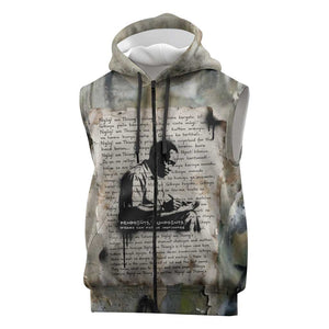 Ngugi wa Thiong O Sleeveless Zip Hoodie Graffiti Resist Statement Ink Pen Revolution Fist Literary Activism - African Pride