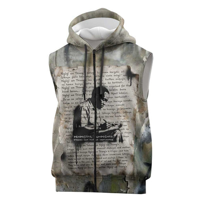 Ngugi wa Thiong O Sleeveless Zip Hoodie Graffiti Resist Statement Ink Pen Revolution Fist Literary Activism - African Pride