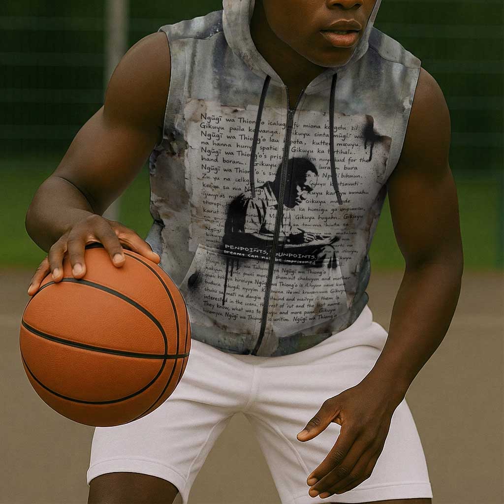 Ngugi wa Thiong O Sleeveless Zip Hoodie Graffiti Resist Statement Ink Pen Revolution Fist Literary Activism - African Pride