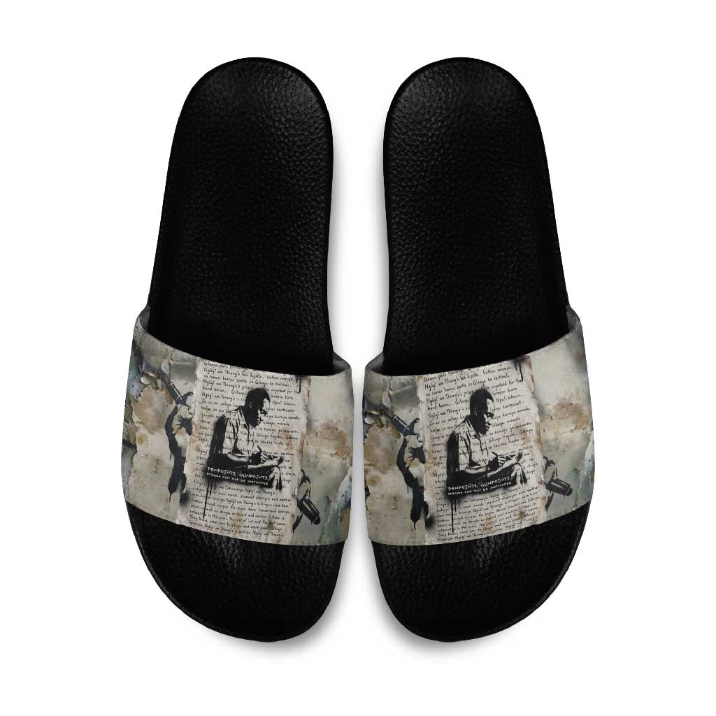 Ngugi wa Thiong O Slide Sandals Graffiti Resist Statement Ink Pen Revolution Fist Literary Activism - African Pride