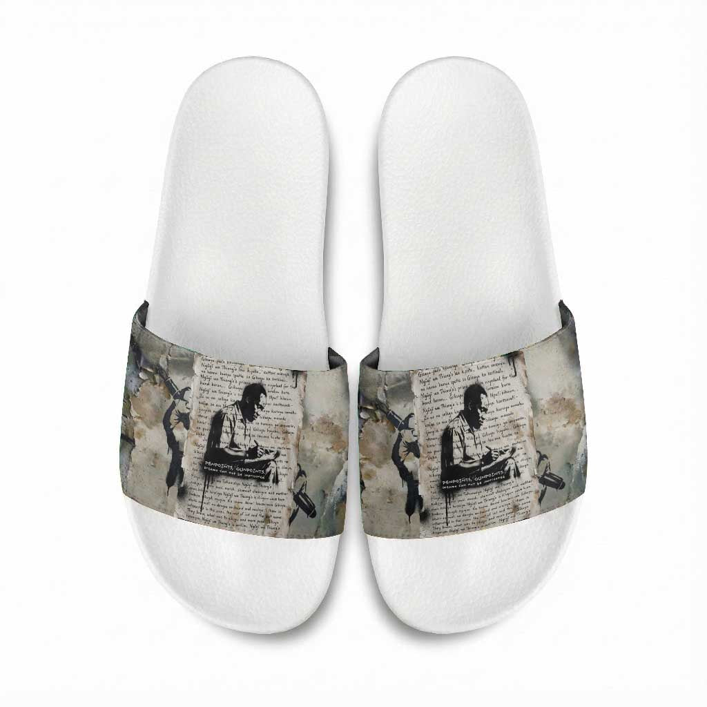 Ngugi wa Thiong O Slide Sandals Graffiti Resist Statement Ink Pen Revolution Fist Literary Activism - African Pride