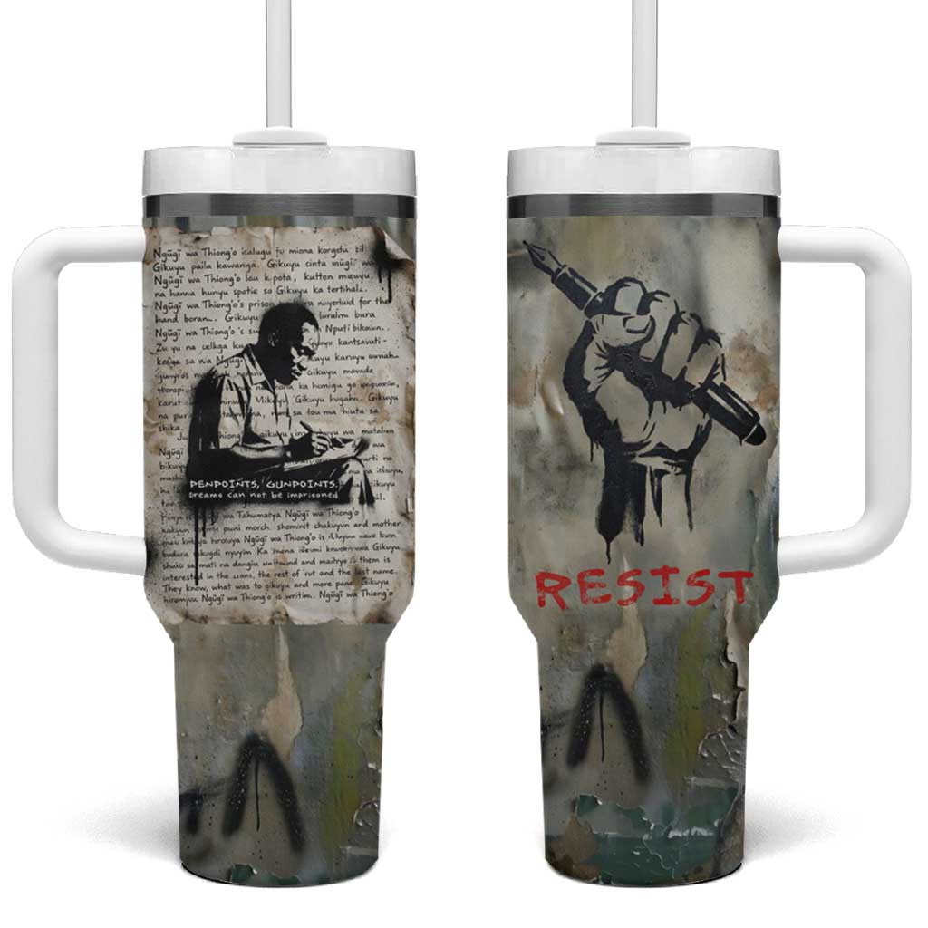 Ngugi wa Thiong O Tumbler With Handle Graffiti Resist Statement Ink Pen Revolution Fist Literary Activism - African Pride