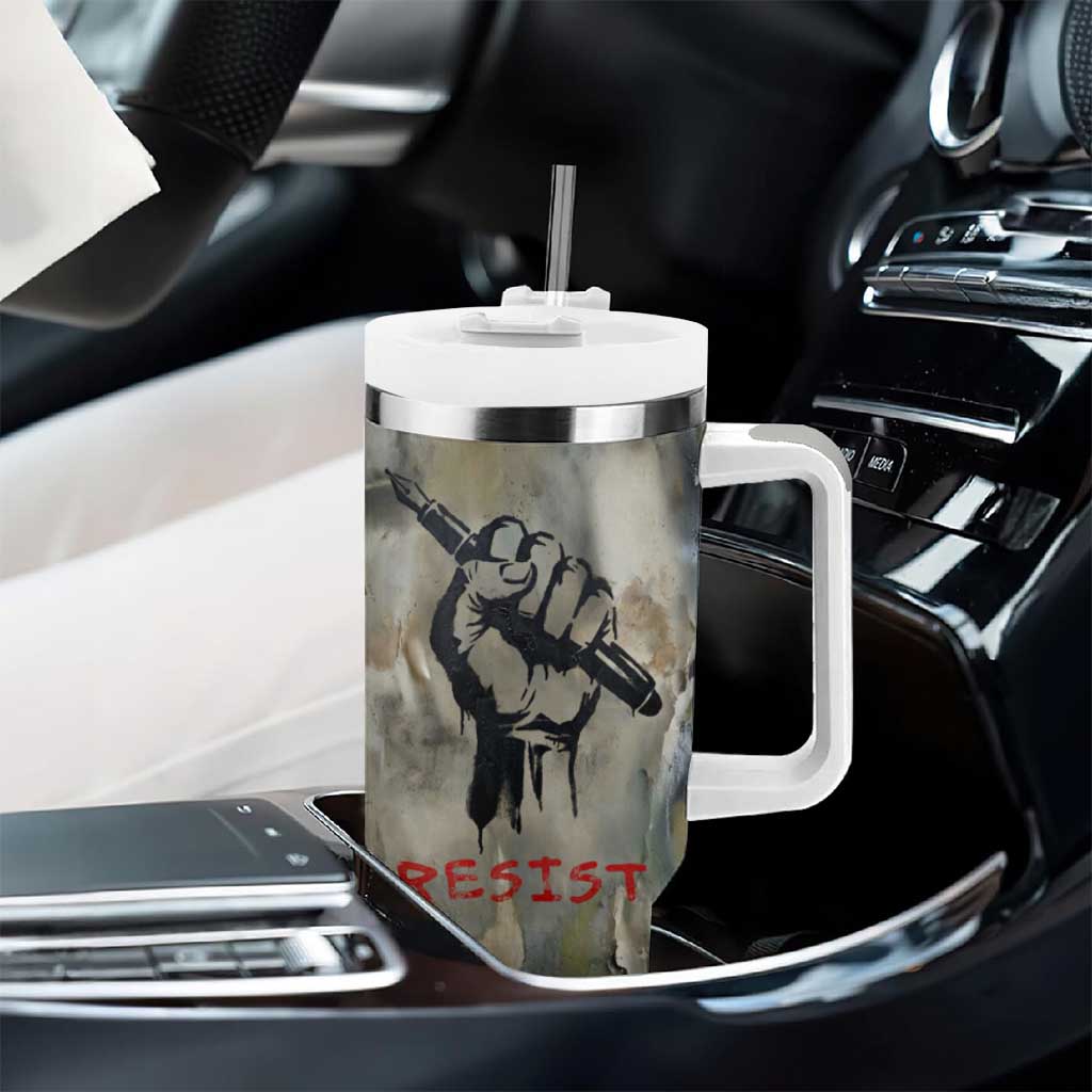 Ngugi wa Thiong O Tumbler With Handle Graffiti Resist Statement Ink Pen Revolution Fist Literary Activism - African Pride