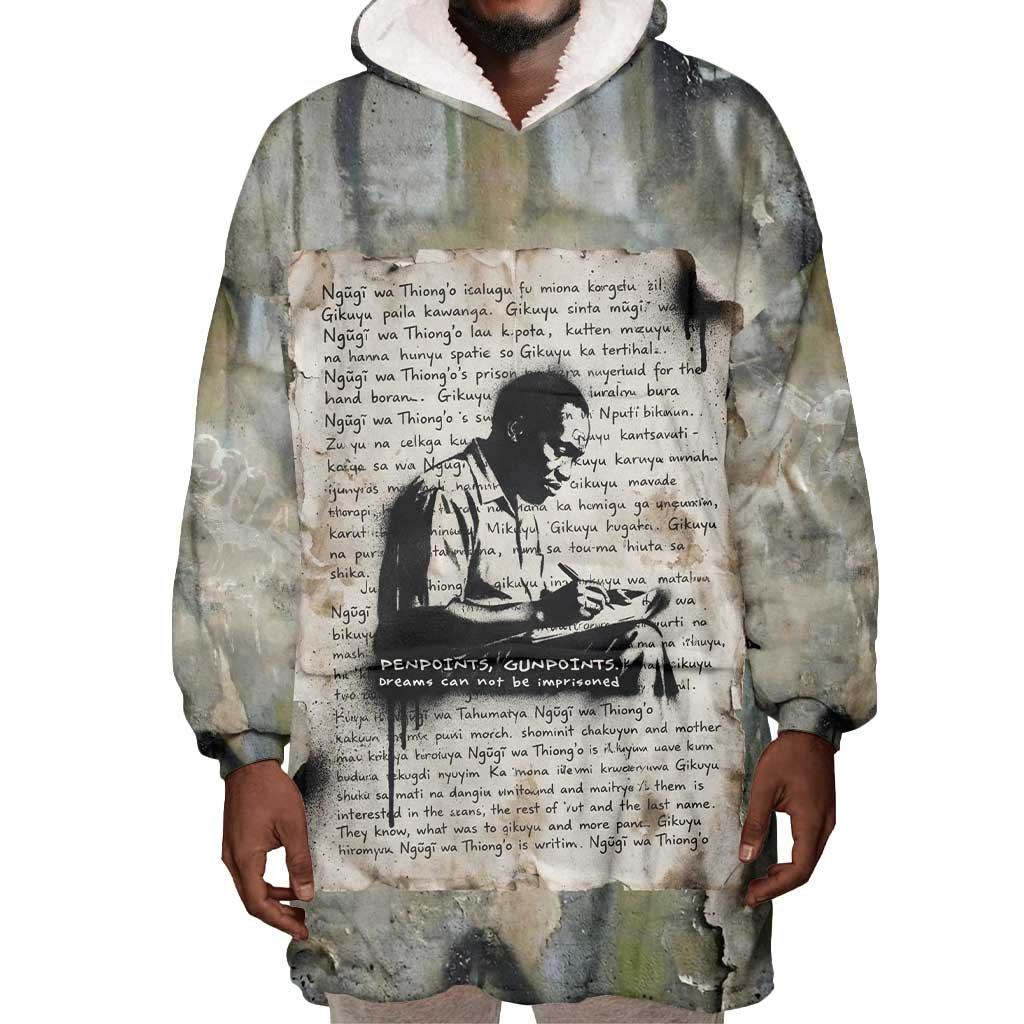 Ngugi wa Thiong O Wearable Blanket Hoodie Graffiti Resist Statement Ink Pen Revolution Fist Literary Activism - African Pride