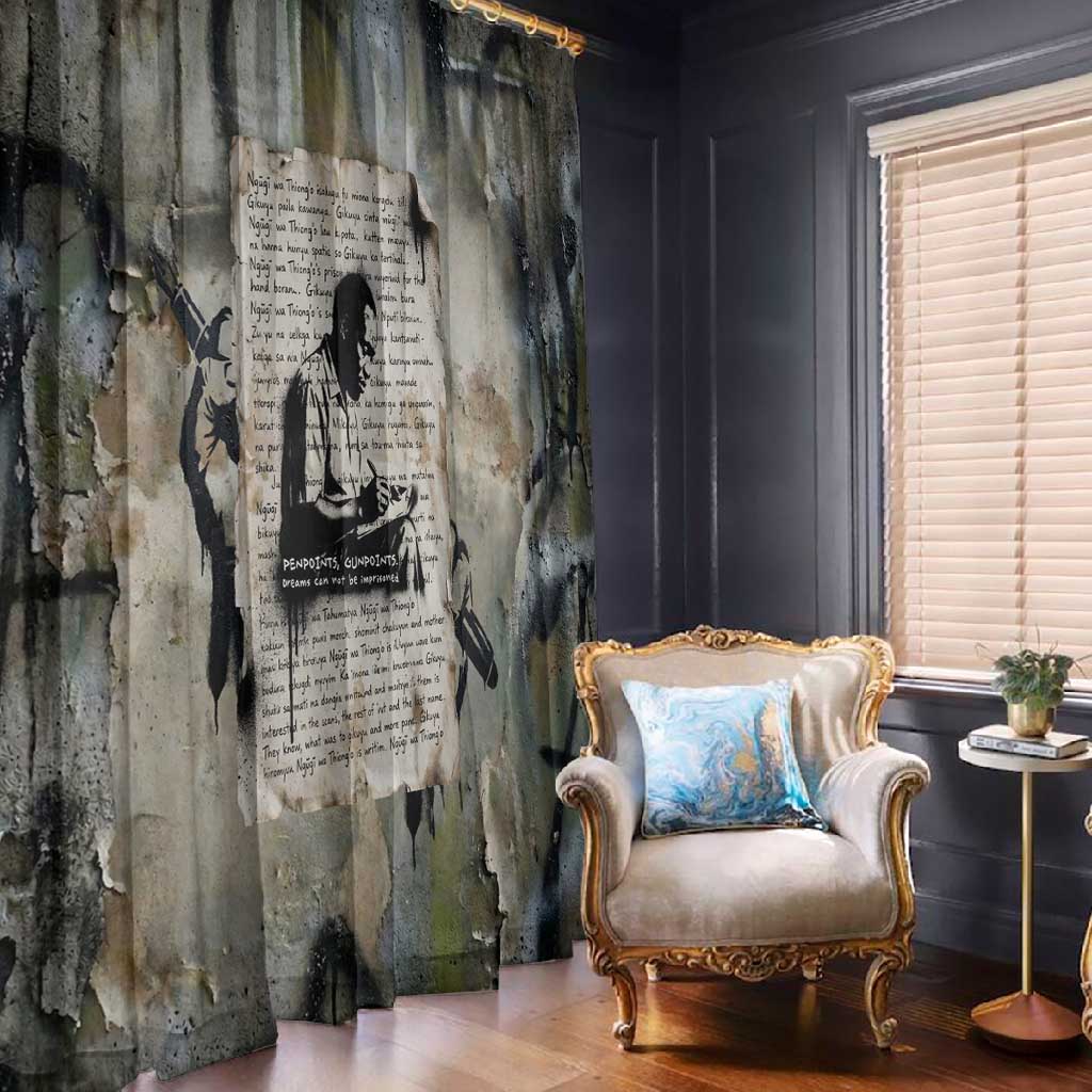 Ngugi wa Thiong O Window Curtain Graffiti Resist Statement Ink Pen Revolution Fist Literary Activism - African Pride