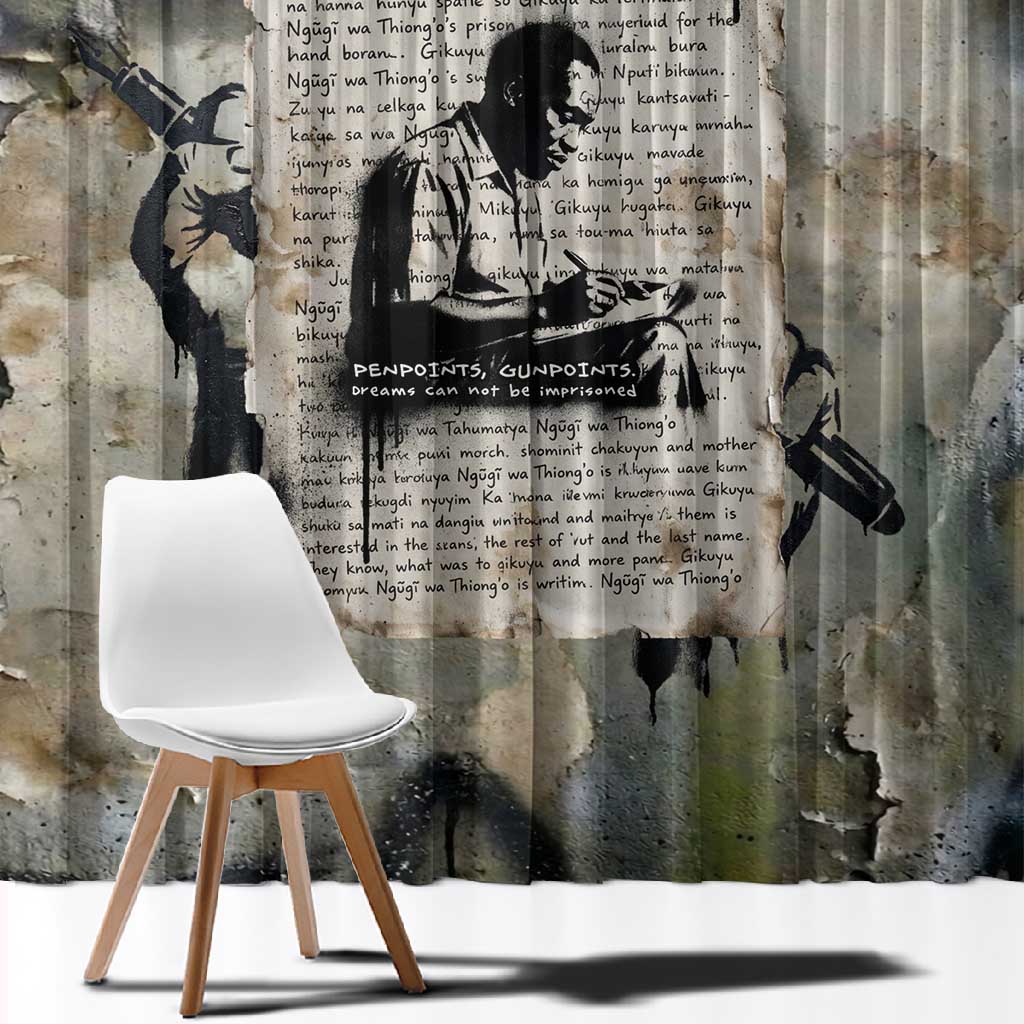 Ngugi wa Thiong O Window Curtain Graffiti Resist Statement Ink Pen Revolution Fist Literary Activism - African Pride