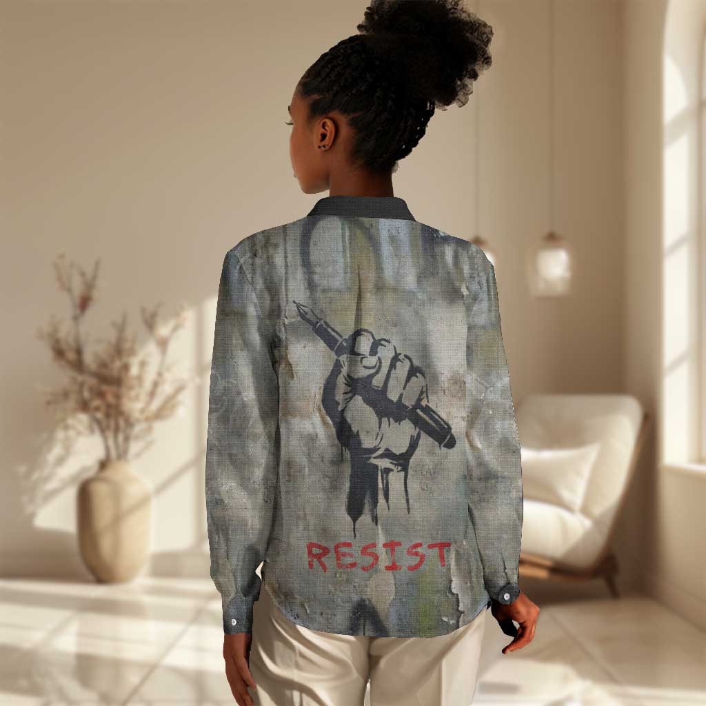 Ngugi wa Thiong O Women Casual Shirt Graffiti Resist Statement Ink Pen Revolution Fist Literary Activism - African Pride