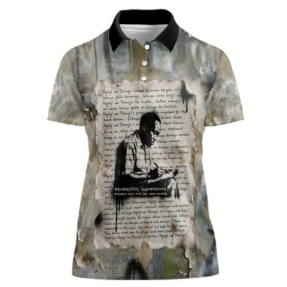 Ngugi wa Thiong O Women Polo Shirt Graffiti Resist Statement Ink Pen Revolution Fist Literary Activism - African Pride