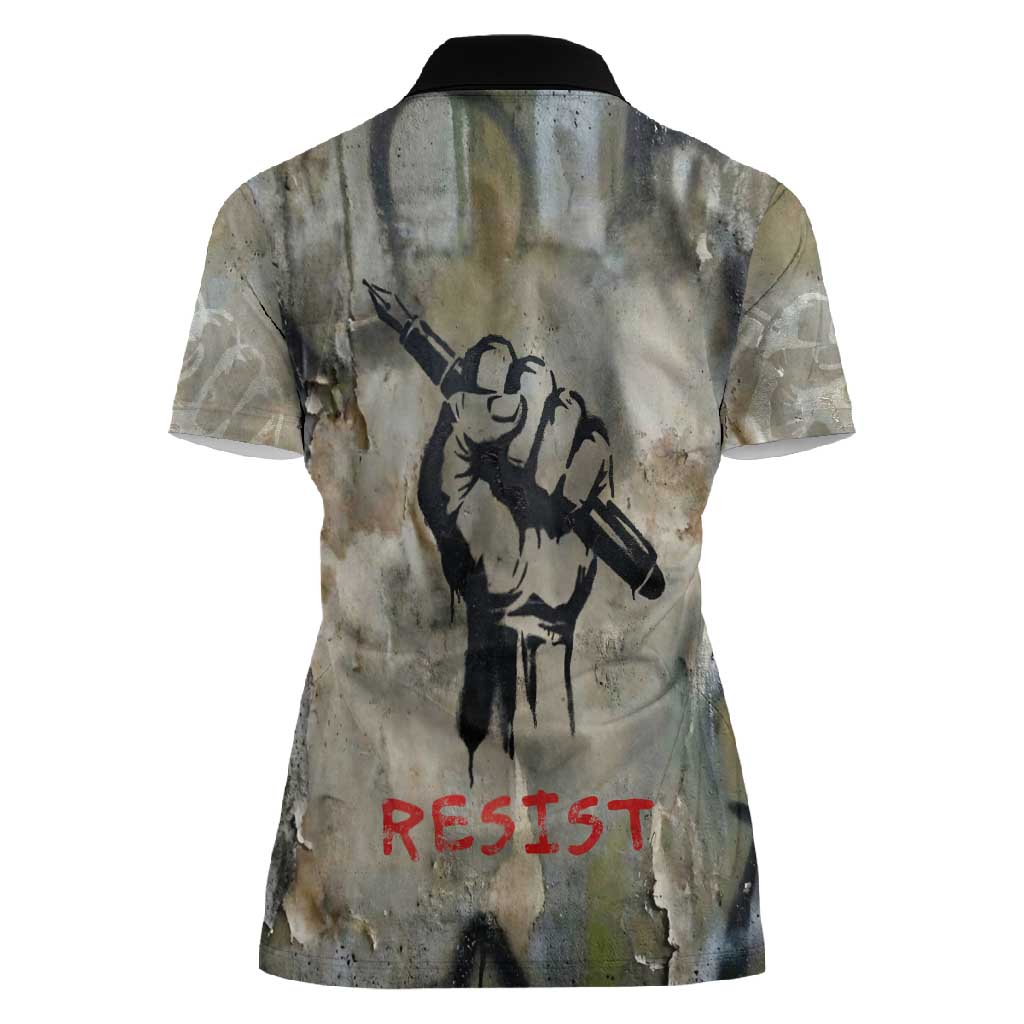 Ngugi wa Thiong O Women Polo Shirt Graffiti Resist Statement Ink Pen Revolution Fist Literary Activism - African Pride