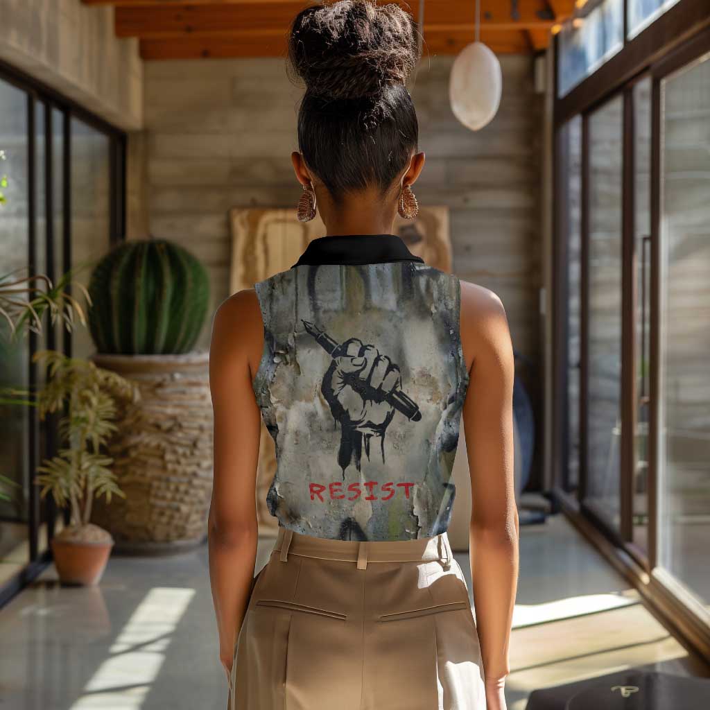 Ngugi wa Thiong O Women Sleeveless Polo Shirt Graffiti Resist Statement Ink Pen Revolution Fist Literary Activism - African Pride
