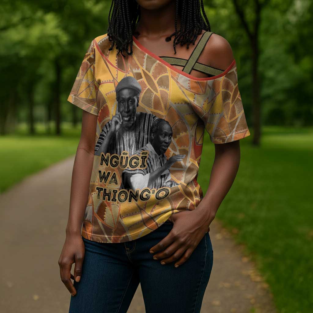 Ngugi wa Thiong O Cross Shoulder Shirt African Literary Icon Portrait Cultural Revival - African Pride