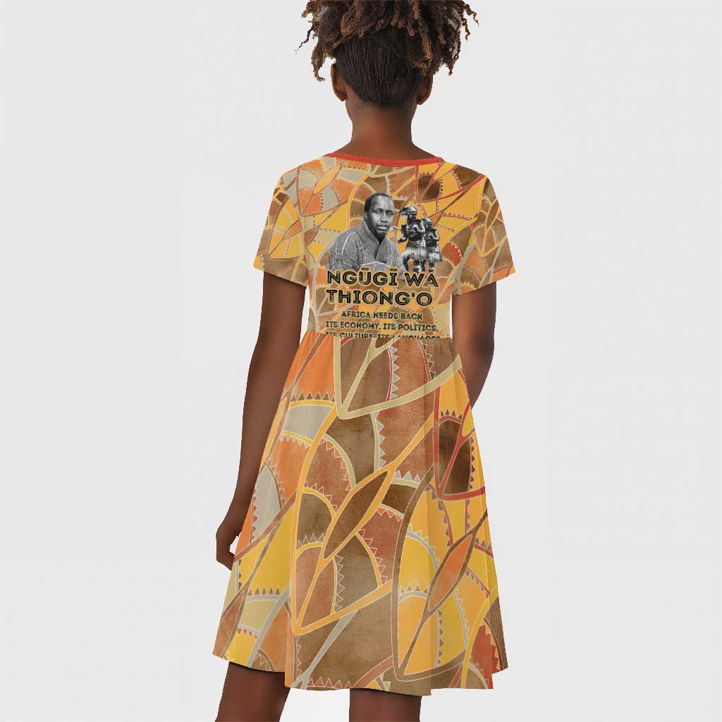 Ngugi wa Thiong O Kid Short Sleeve Dress African Literary Icon Portrait Cultural Revival - African Pride