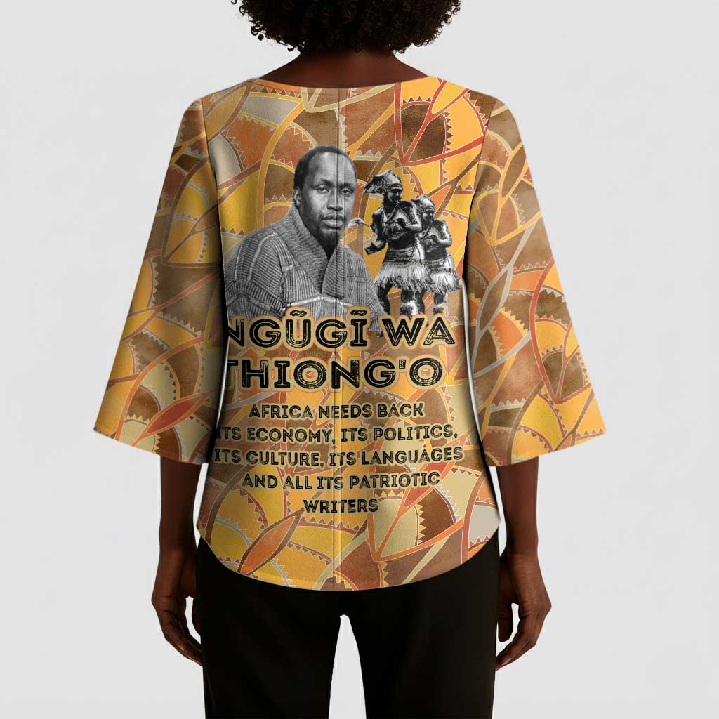 Ngugi wa Thiong O Kimono Sleeve Blouse African Literary Icon Portrait Cultural Revival - African Pride