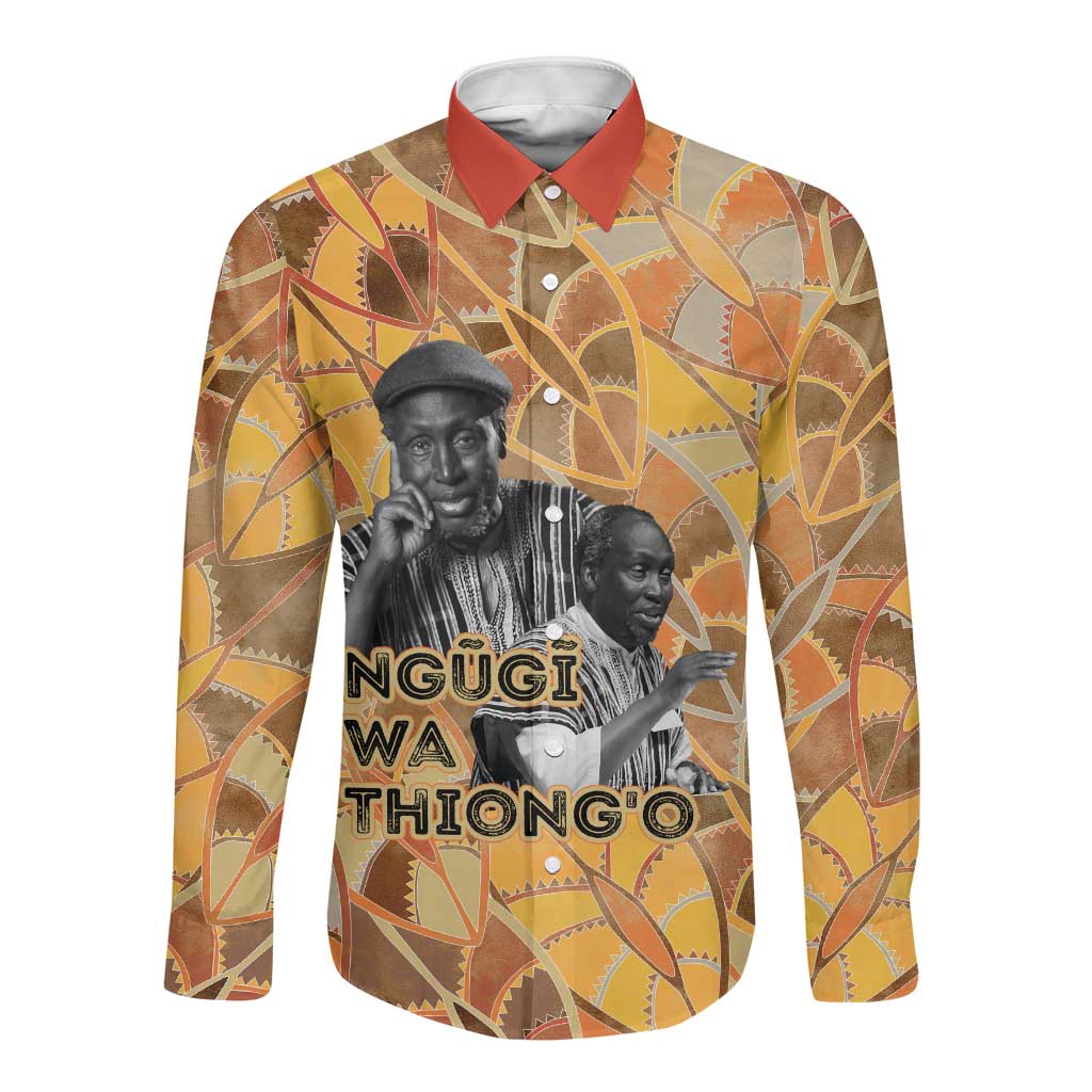 Ngugi wa Thiong O Long Sleeve Button Shirt African Literary Icon Portrait Cultural Revival - African Pride
