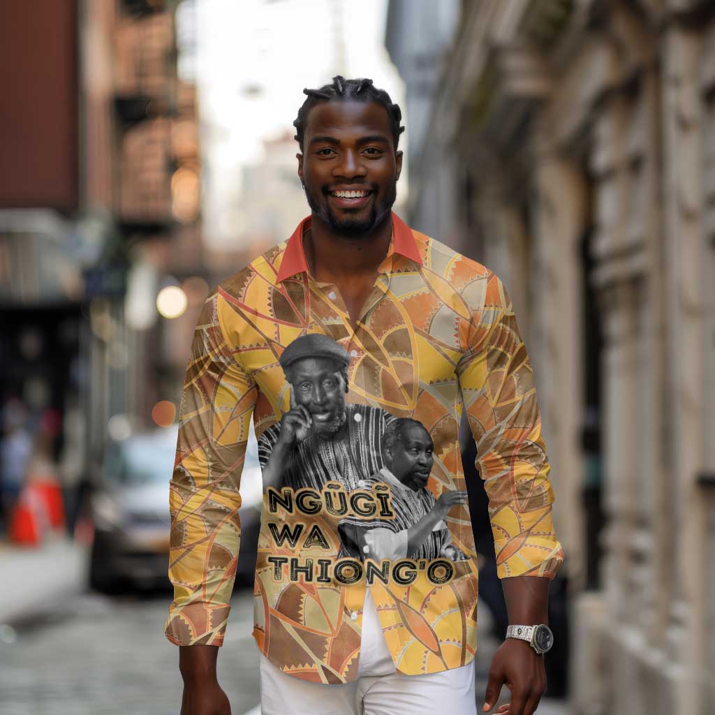 Ngugi wa Thiong O Long Sleeve Button Shirt African Literary Icon Portrait Cultural Revival - African Pride