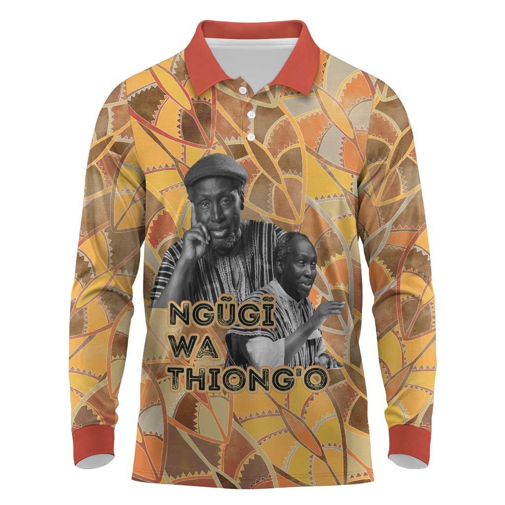 Ngugi wa Thiong O Long Sleeve Polo Shirt African Literary Icon Portrait Cultural Revival - African Pride