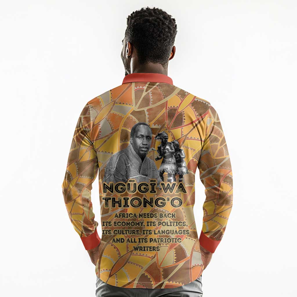 Ngugi wa Thiong O Long Sleeve Polo Shirt African Literary Icon Portrait Cultural Revival - African Pride