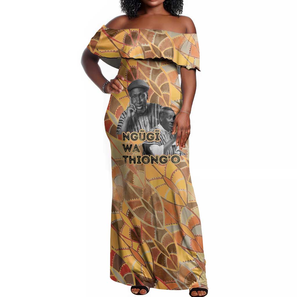 Ngugi wa Thiong O Off Shoulder Maxi Dress African Literary Icon Portrait Cultural Revival - African Pride