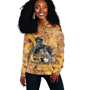 Ngugi wa Thiong O Off Shoulder Sweater African Literary Icon Portrait Cultural Revival - African Pride