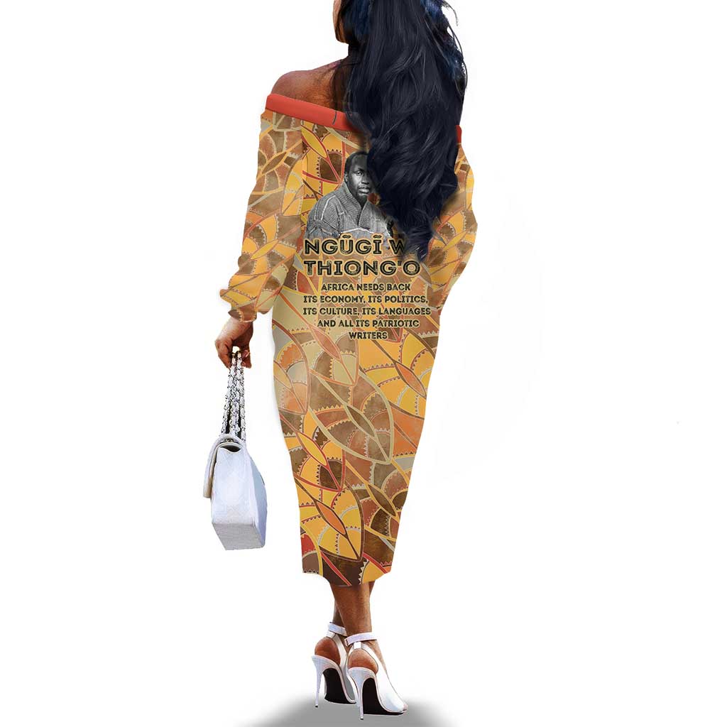 Ngugi wa Thiong O Off The Shoulder Long Sleeve Dress African Literary Icon Portrait Cultural Revival - African Pride
