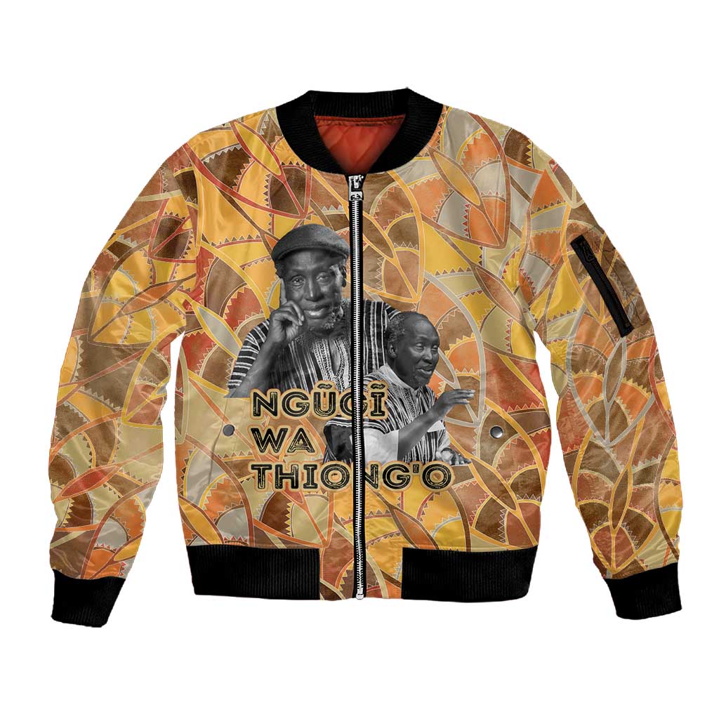 Ngugi wa Thiong O Sleeve Zip Bomber Jacket African Literary Icon Portrait Cultural Revival - African Pride