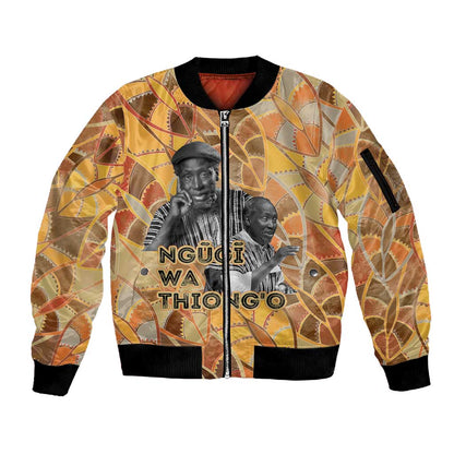 Ngugi wa Thiong O Sleeve Zip Bomber Jacket African Literary Icon Portrait Cultural Revival - African Pride