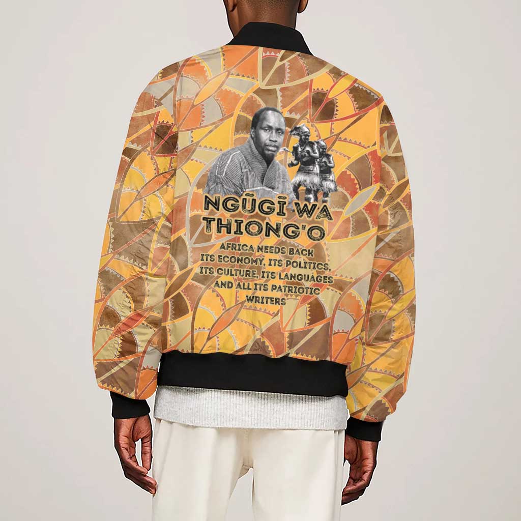 Ngugi wa Thiong O Sleeve Zip Bomber Jacket African Literary Icon Portrait Cultural Revival - African Pride