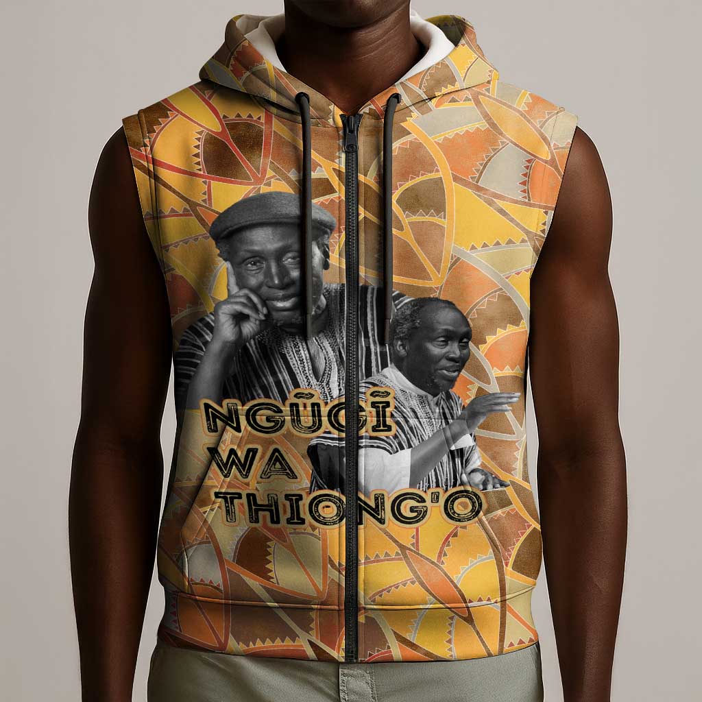 Ngugi wa Thiong O Sleeveless Zip Hoodie African Literary Icon Portrait Cultural Revival - African Pride