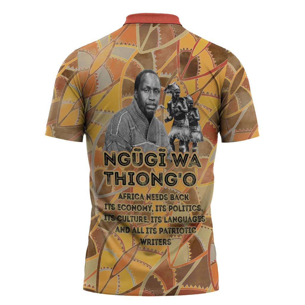 Ngugi wa Thiong O Zipper Polo Shirt African Literary Icon Portrait Cultural Revival - African Pride