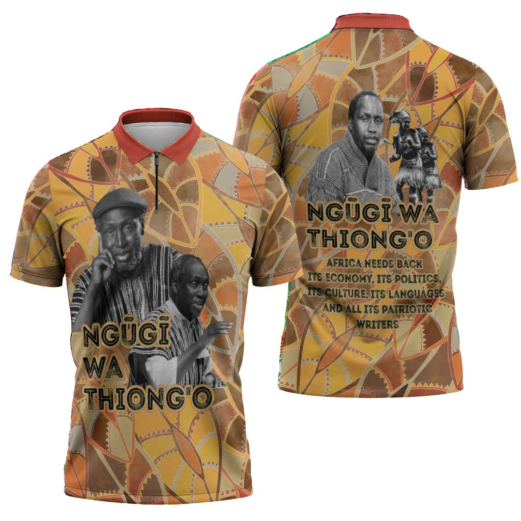 Ngugi wa Thiong O Zipper Polo Shirt African Literary Icon Portrait Cultural Revival - African Pride